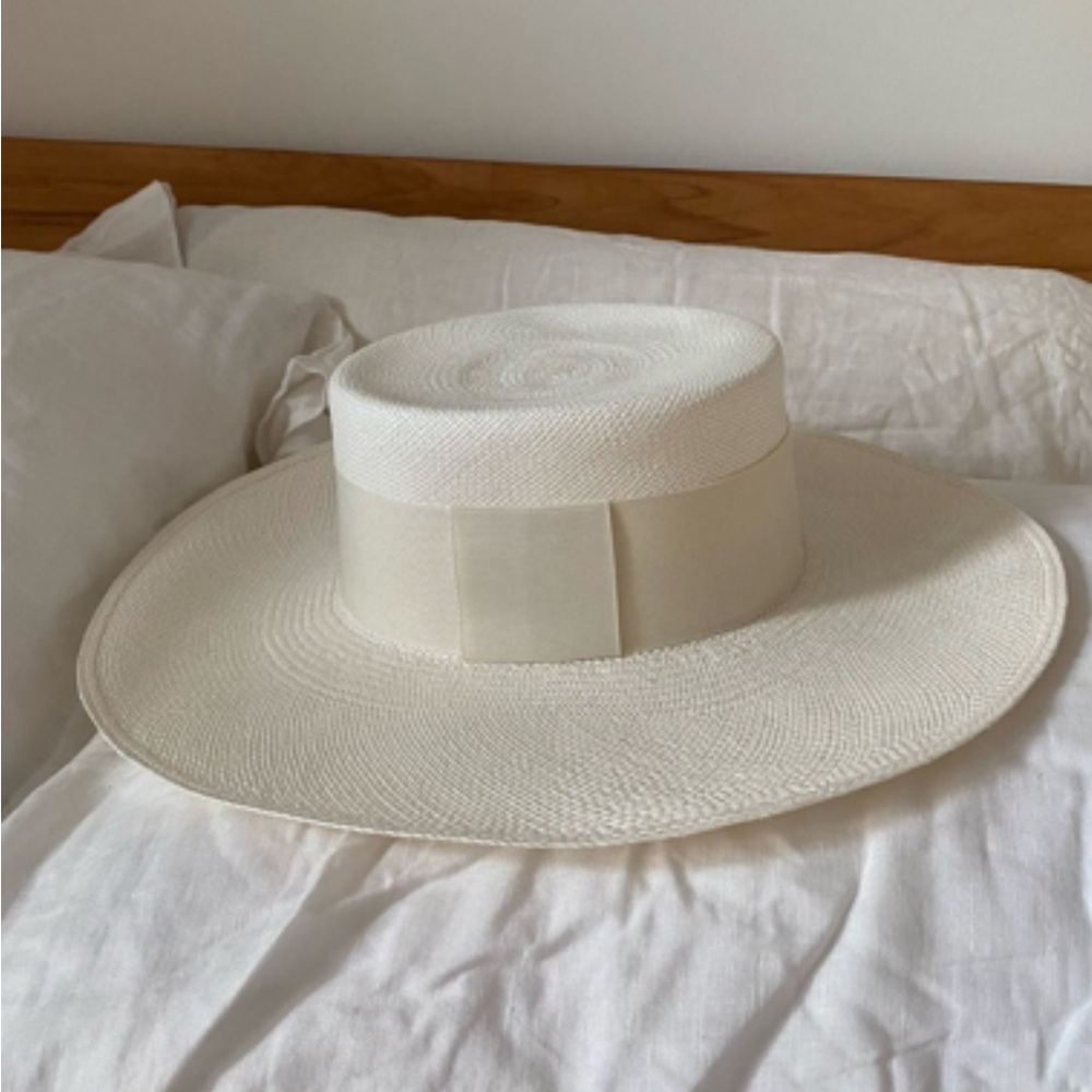 New Artesano Pinto Elegant Cream white Wide-Brim Hat Large L M adjustable boater - Picture 4 of 10